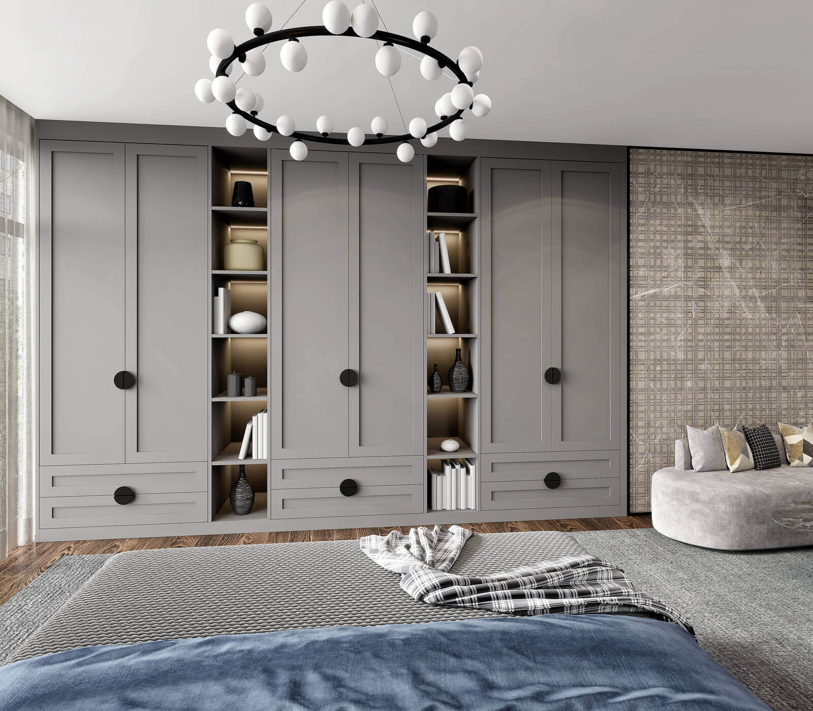 Alnwick style fitted cupboards with shelving dust grey